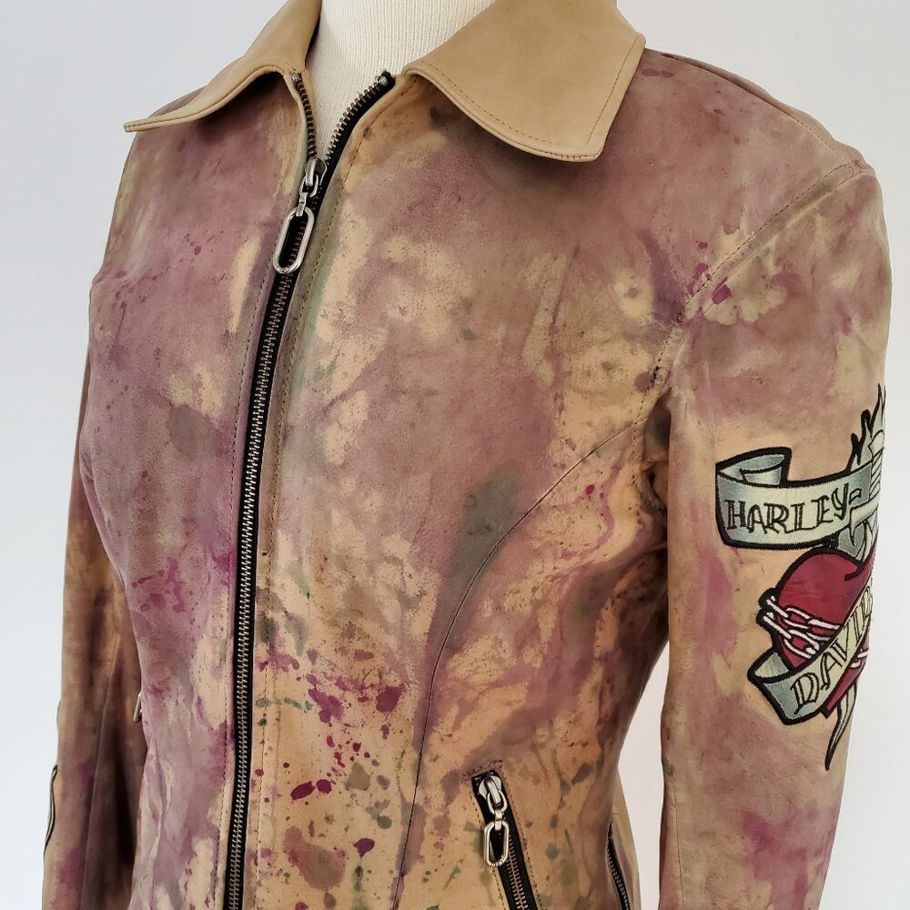 Harley suede Leather motorcycle jacket tan beige brown red gray green black 4 6 - Picture 9 of 13